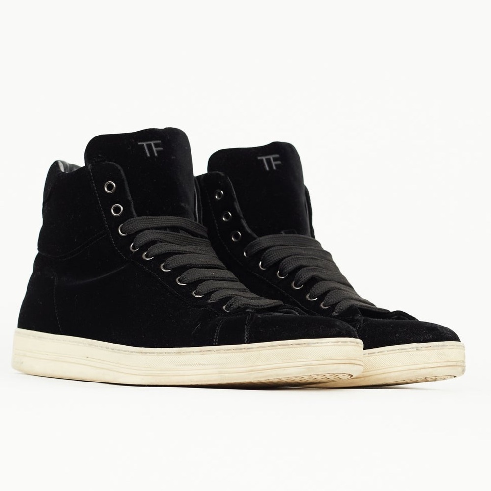 Tom Ford Men's Black Velvet Russel High-Top Sneakers Size 6 US
